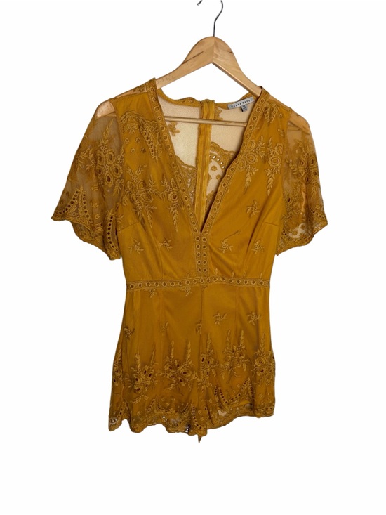 Haute Monde Pants - Haute  Monde mustard embroidered lace mesh v neck shorts romper size M